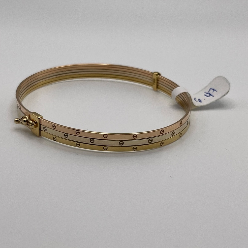 18k Elegant Tri-color Yellow, White, and Rose Gold Bangle Bracelet